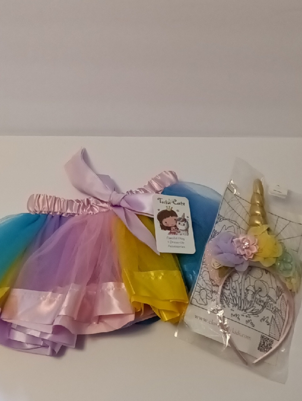 NWT TutuCute Pastel Rainbow Tutu Tulle & Ribbon + Inicorn Headband 0-18 Months